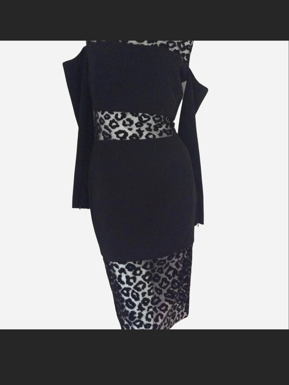 Mugler Black Leopard-Panel Midi Dress